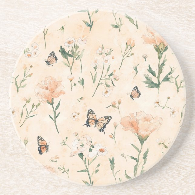 Persikor Fjärilar Blommig Underlägg (Framsidan)