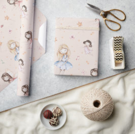 Persikor Flicka Ängor Vingar Trollstav Fjäril Presentpapper