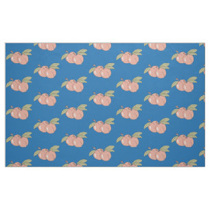 Persikor Fruit Mönster Blue Fabric Tyg
