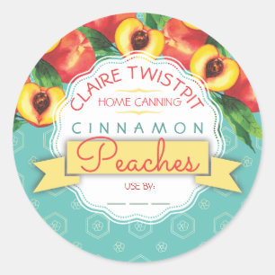 Persikor, frukt, paj, sylt, märkning för konserver runt klistermärke