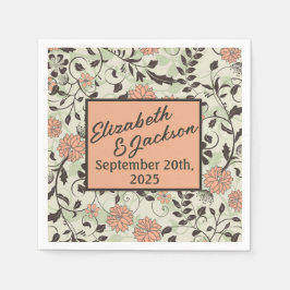 Persikor, Grönt och Brown Chintz Bröllop Cocktail Pappersservett