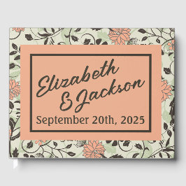 Persikor, Grönt och Brown Chintz Bröllop Gästböcker