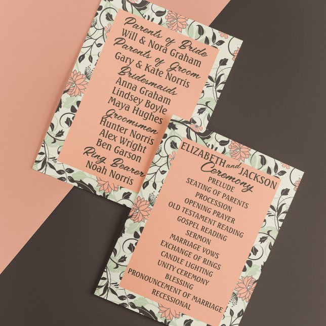 Persikor, Grönt och Brown Chintz Bröllop Program (Skapare uppladdad)