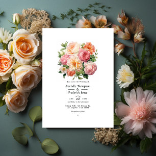 Persikor, Grönt och pastellisering Rosa Blommigt, Inbjudningar