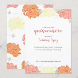 Persikor Gult & Orange Peonies Quinceanera Party Inbjudningar