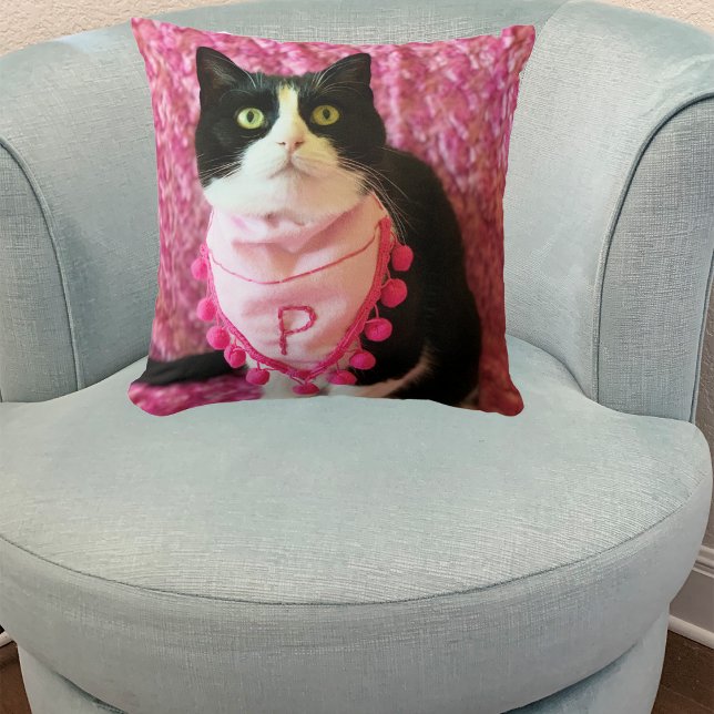 Persikor i Rosa Pillow för Tuxedo Cat Kudde (Skapare uppladdad)