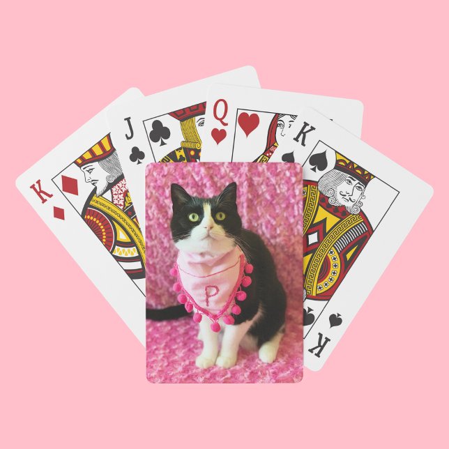 Persikor i Tuxedo Cat Rosa Bandana-uppspelningskor Casinokort (Skapare uppladdad)