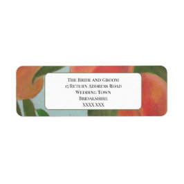 Persikor med ljust blå brud & brudgum-sticker returadress etikett