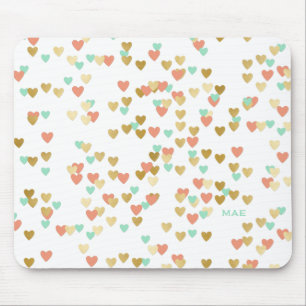 Persikor, mynta och Guld Hearts Confetti Monogram Musmatta