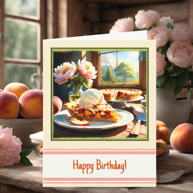 Persikor och äpple Paj Dessert Grattis på födelsed Kort (Rustic Delight: Peach and Apple Pie Dessert Birthday Card Symphony.)