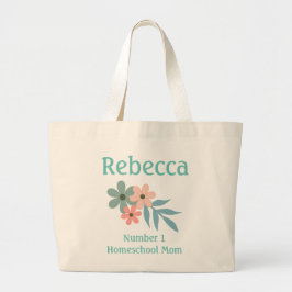 Persikor och Blå blomma nummer 1 Homeschool Mamma Jumbo Tygkasse