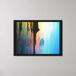 Persikor och blå solnedgång i Sjö i bergstrakterna Canvastryck