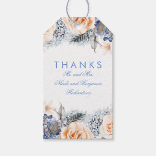 Persikor och Blåa blommor Elegant bröllop Presentetikett