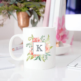 Persikor och Blommigt av Cream Watercolor med Mono Kaffemugg