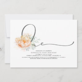 Persikor och Blommigt Elegant 1:a födelsedag Inbjudningar