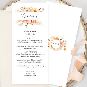Persikor, och champagne Bröllop Menu w/Monogram Meny