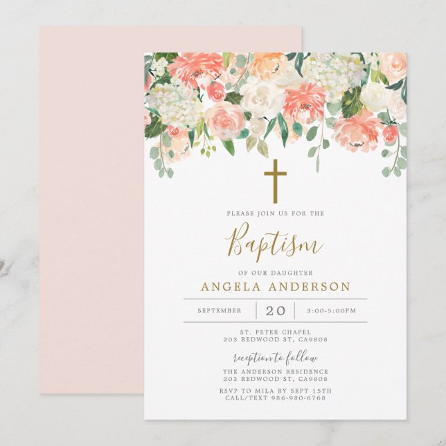 Persikor och Cream Baptism/Christening-inbjudan Inbjudningar (Fram/baksida)