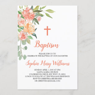 Persikor och Cream Baptism Girl Investigation Inbjudningar