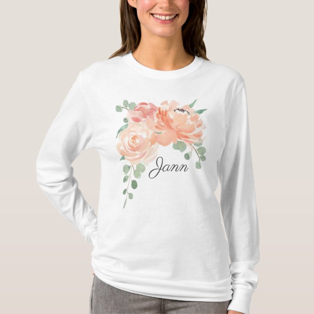 Persikor och Cream Bouquet med Namn T Shirt (Framsida)