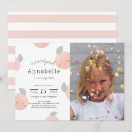 Persikor och Cream Cute Girl Photo Birthday Inbjudningar