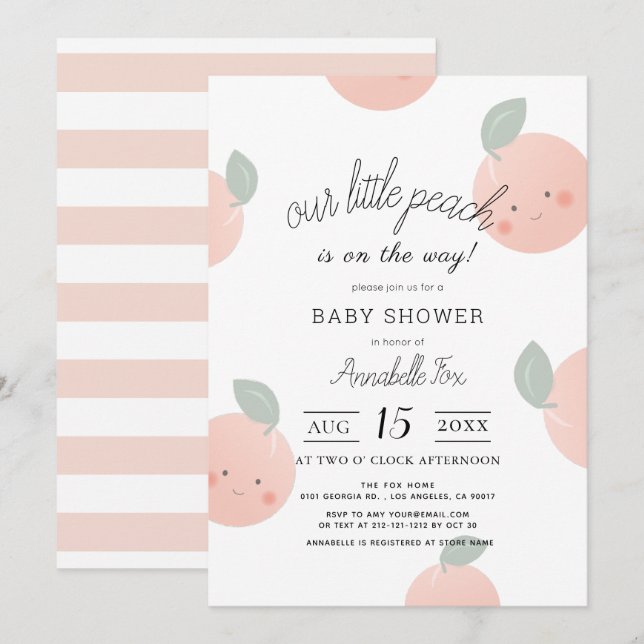 Persikor och Cream Cute Kawaii Baby Shower Inbjudningar (Fram/baksida)