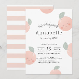 Persikor och Cream Cute Kawaii Girl 1:a födelsedag Inbjudningar