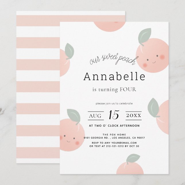 Persikor och Cream Cute Kawaii Girl Birthday Inbjudningar (Fram/baksida)