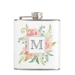 Persikor och Cream Monogrammed-Blommigt Fickplunta