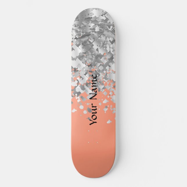 Persikor och faux glitter personlig mini skateboard bräda 18,7 cm (Framsida)