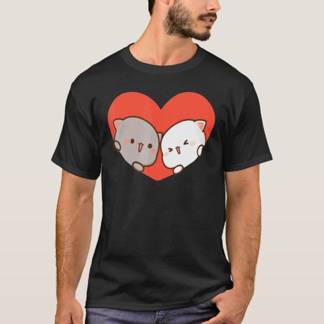 Persikor och Goma Mochi Cat Kärlek T Shirt (Framsida)