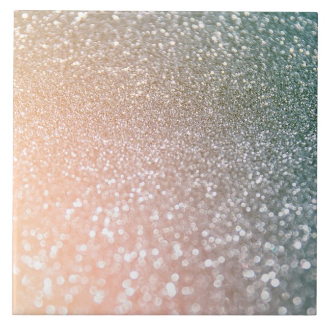 Persikor och Grått Gnistra Glamor Glitter Kakelplatta (Framsidan)