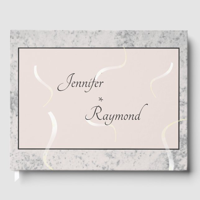 Persikor och Grått Marble-Monogram Gästböcker (Framsida)