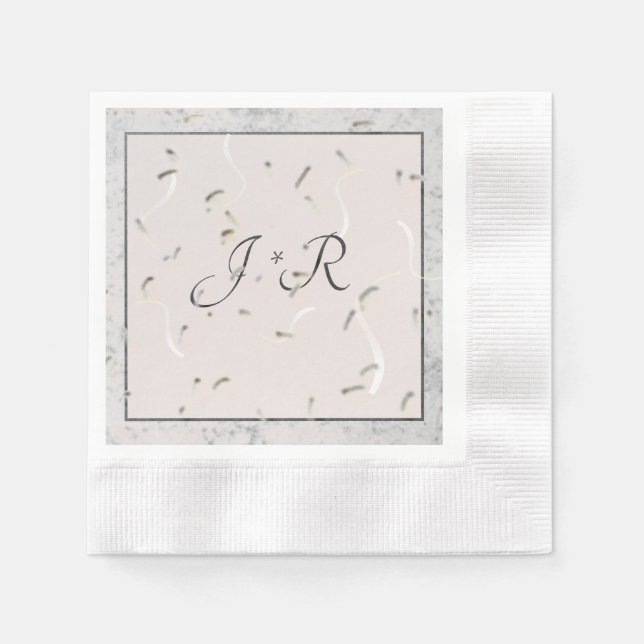 Persikor och Grått Marble Monogram Napkins Pappersservett (Framsidan)