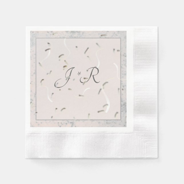 Persikor och Grått Marble Monogram Napkins Pappersservett (Framsidan)