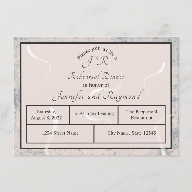 Persikor och Grått Marble Monogram Rehearsal Dinne Tilläggskort (Framsida)