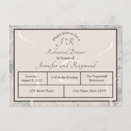 Persikor och Grått Marble Monogram Rehearsal Dinne Tilläggskort