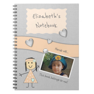 Persikor och grått med hjärta a namn och Photo Anteckningsbok Med Spiral