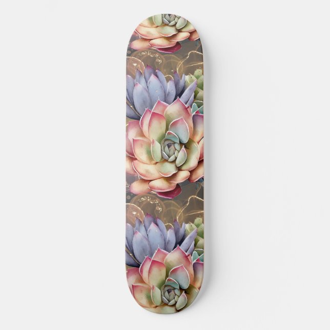 Persikor och Grått Succulents Mini Skateboard Bräda 18,5 Cm (Framsida)