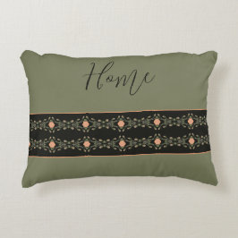 Persikor och Grönt Mönster Prydnadskudde