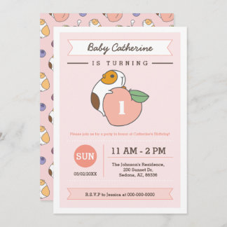Persikor och Guinea gris födelsedag Inbjudningar