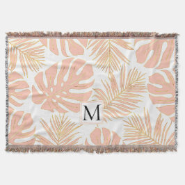 Persikor och guld tropiska löv och monogram filt