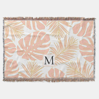 Persikor och guld tropiska löv och monogram filt