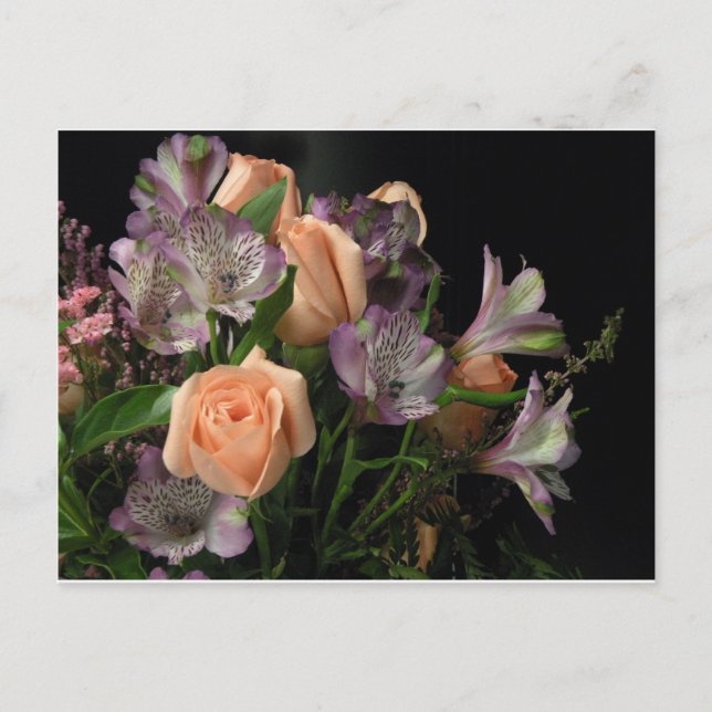 Persikor och lila bouquet vykort (Framsida)