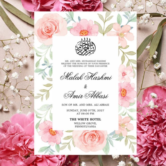 Persikor och Rosa Blommigt Design Islamiska muslim Inbjudningar (Skapare uppladdad)