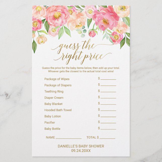 Persikor och Rosa Peony Baby Ord Scramble & Prist  (Framsida)