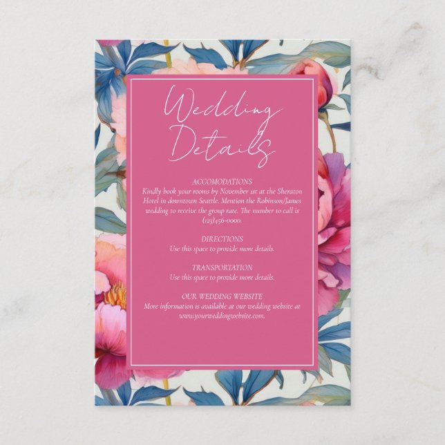 Persikor och Rosa Peony Flowers Bröllop Tilläggskort (Framsida)