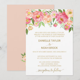 Persikor och Rosa Peony Flowers Formal Bröllop Inbjudningar