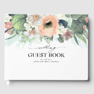 Persikor och Rosa Watercolor Flowers Bröllop Gästböcker