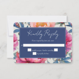 Persikor och Rosa Watercolor Peony Flowers Bröllop OSA Kort