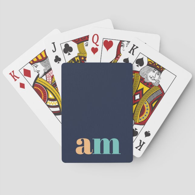 Persikor och turkos-elegantens monogramdesign casinokort (Baksidan)